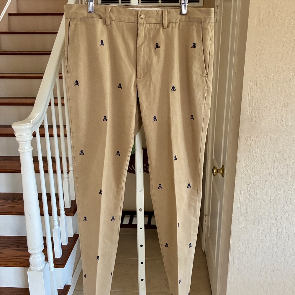 Polo Ralph Lauren Skull & Crossbones Khaki Chino Pants Stretch 34 x 34 Slim Fit